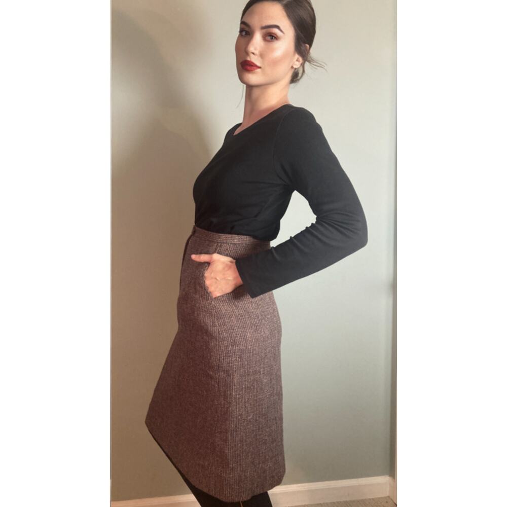 Harris Tweed Pencil Skirt Vintage Brown Blue Fabulous Classic Elegance Sz 12 M